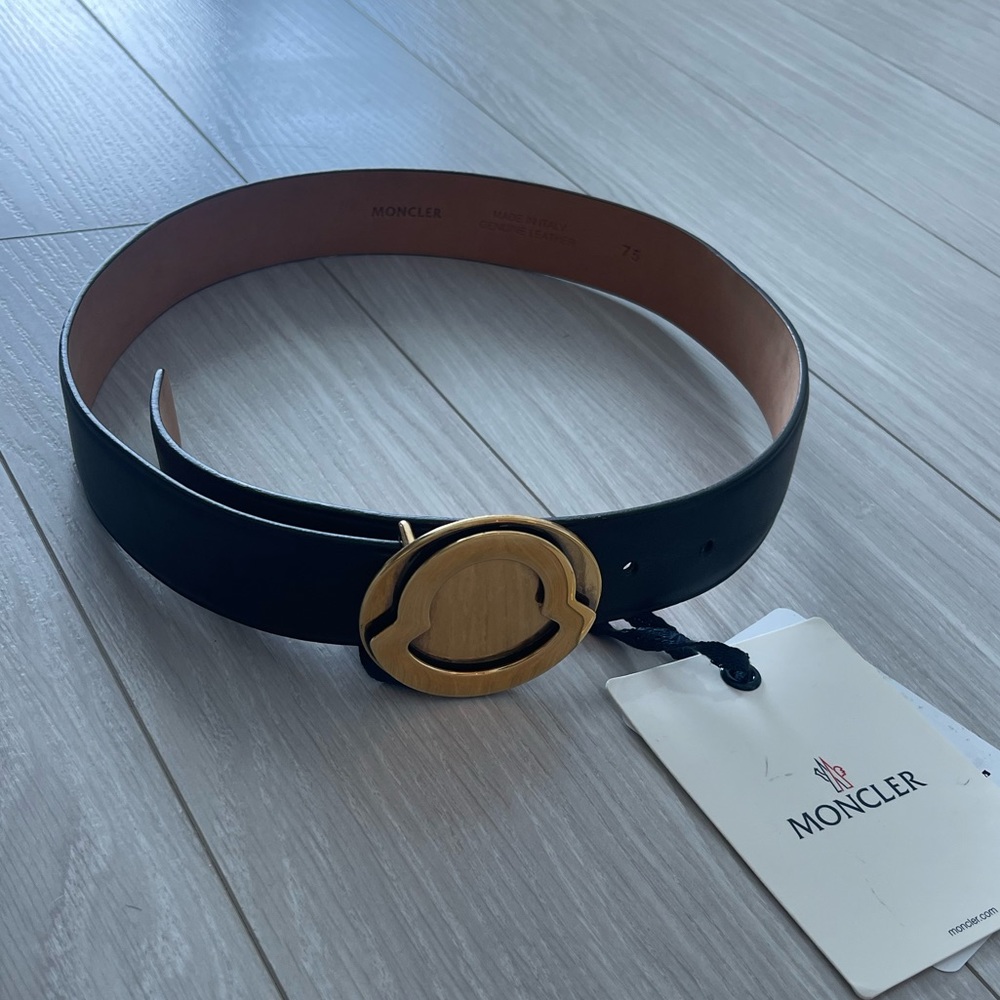 Moncler black belt with gold buckle size 75 NWT